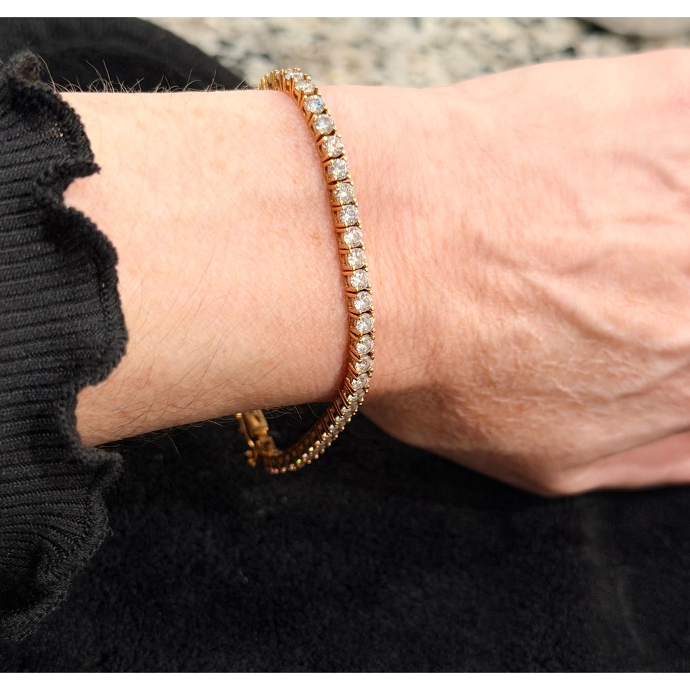 Moissanite Tennis Bracelet 3mm 7" 24K Gold Over Sterling Silver Approx 5 CTW DEW
